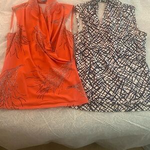 J. McLaughlin Coral and Navy/White Blouses
